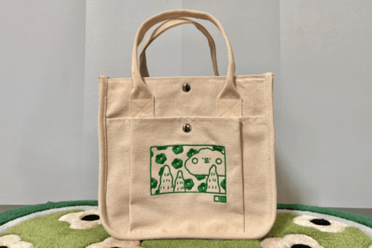 Beige Flower Embroidered Canvas Tote