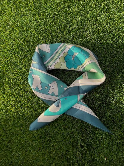 Mochi Man Mulberry Silk Scarf - Kawaii Artsy Accessory for Hair & Bags