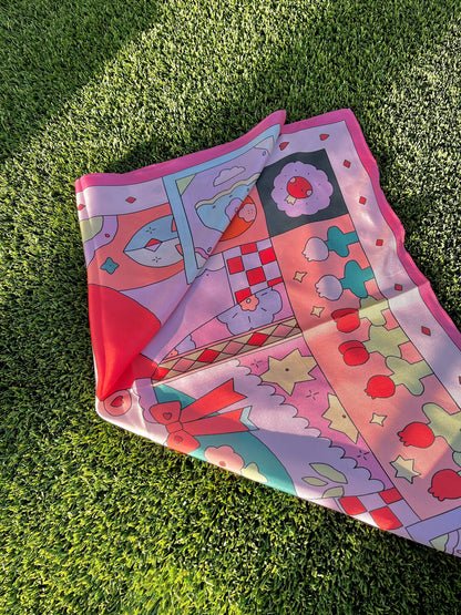 Alice in Wonderland Silk Scarf - Tea Party & Queen of Hearts Design