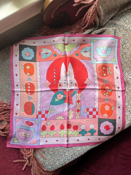 Alice in Wonderland Silk Scarf - Tea Party & Queen of Hearts Design