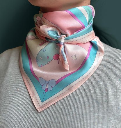 Cake Mulberry Silk Scarf - Kawaii Patisserie Print Hair & Neck Wrap