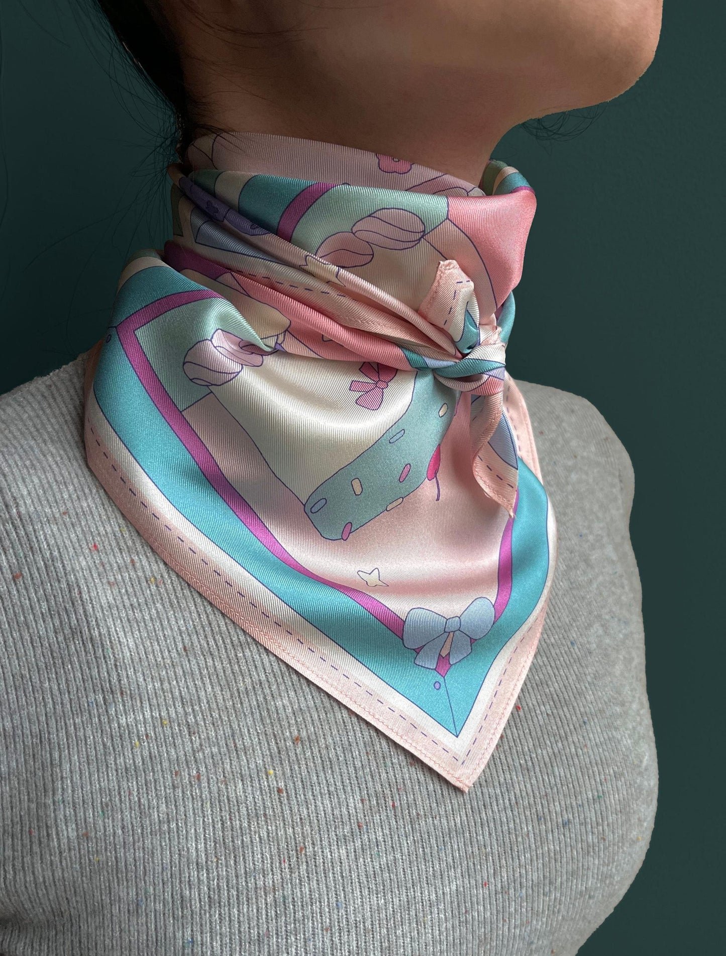 Cake Mulberry Silk Scarf - Kawaii Patisserie Print Hair & Neck Wrap