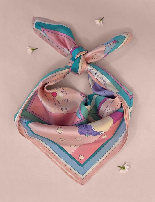 Cake Mulberry Silk Scarf - Kawaii Patisserie Print Hair & Neck Wrap
