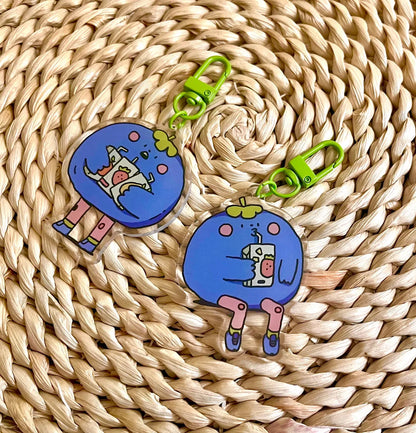Kawaii Derpy BlueberryMan Acrylic Keychain-Cute Berry Foodie Bag Charm