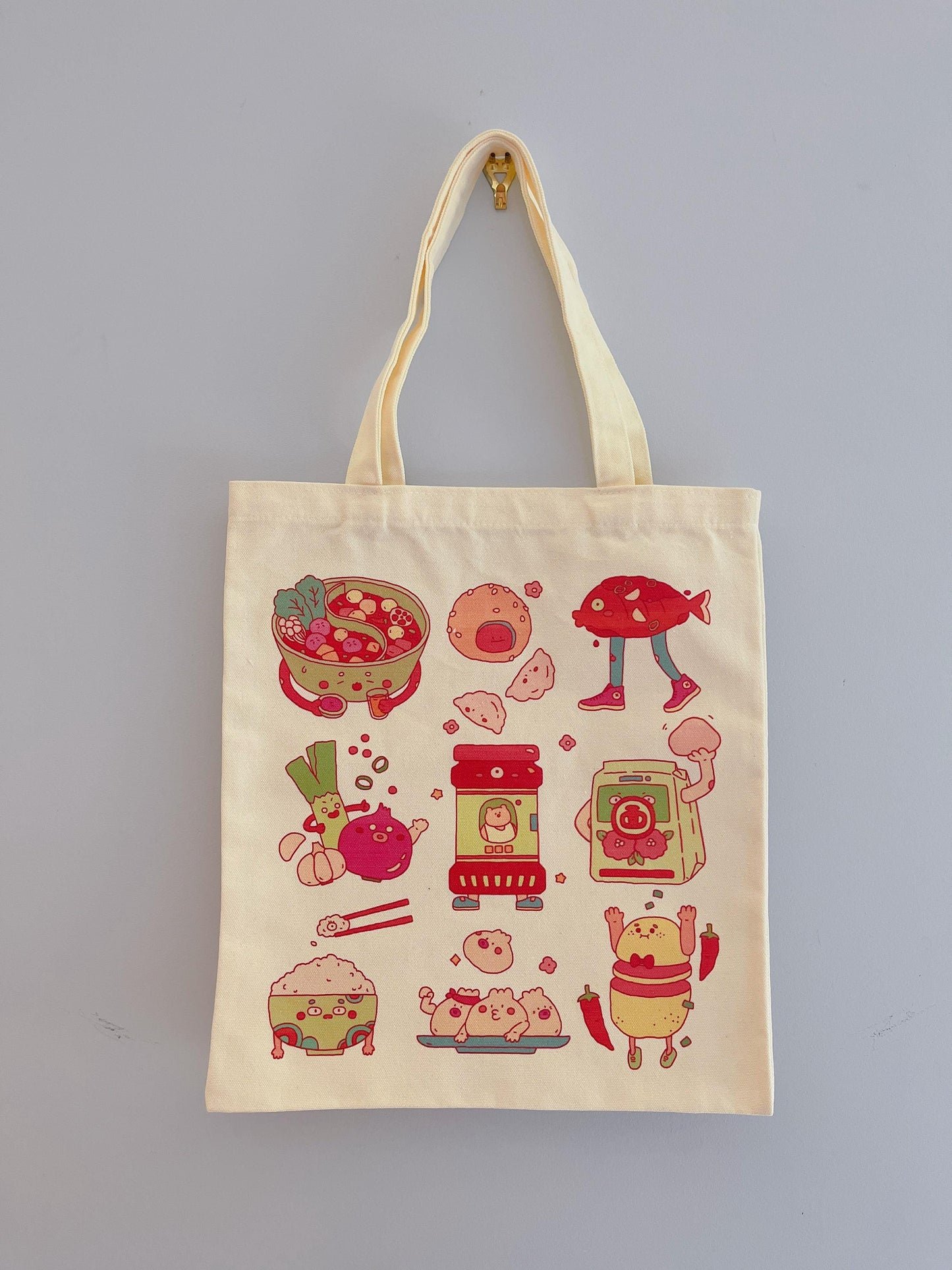 Colorful Asian Food Embroidered Canvas Tote Bag - Kawaii Bag