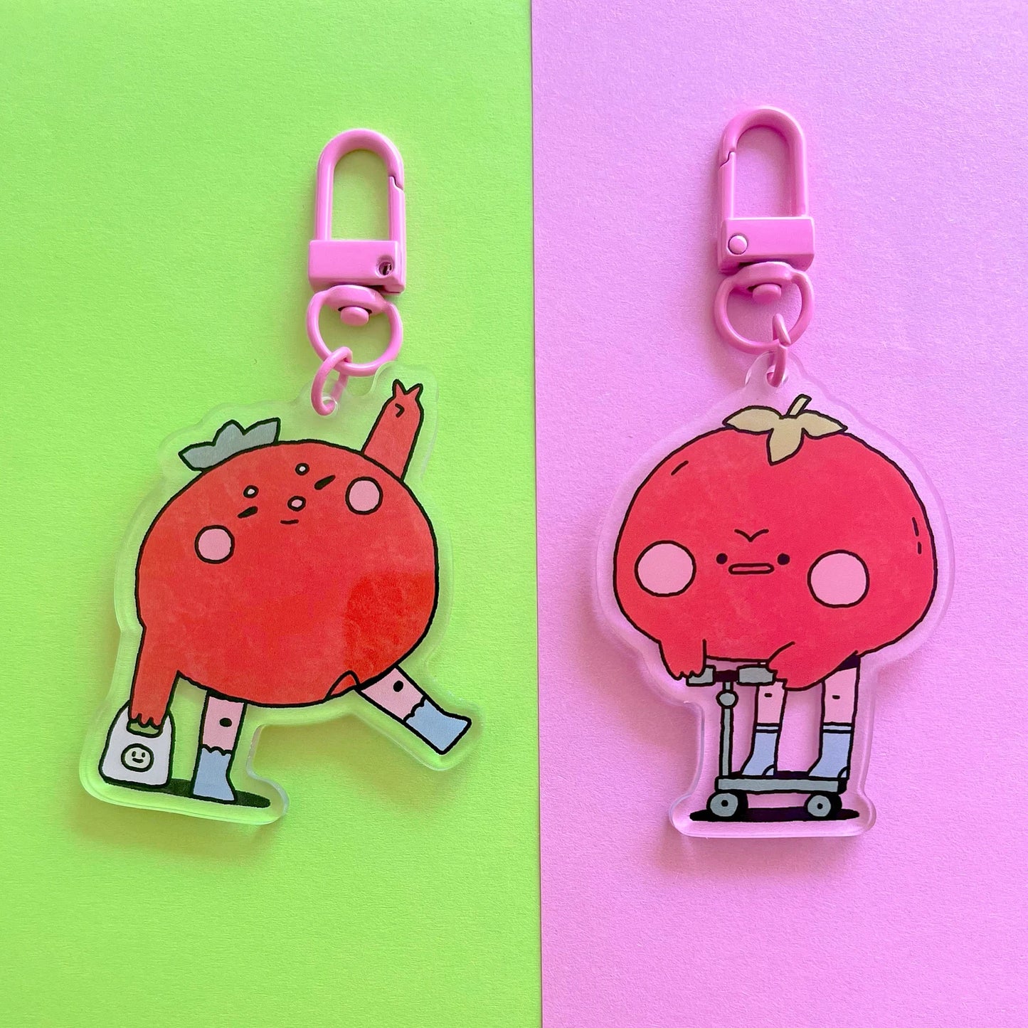 Kawaii Derpy Tomato Acrylic Keychain - Cute Foodie Bag Accessory&Gift